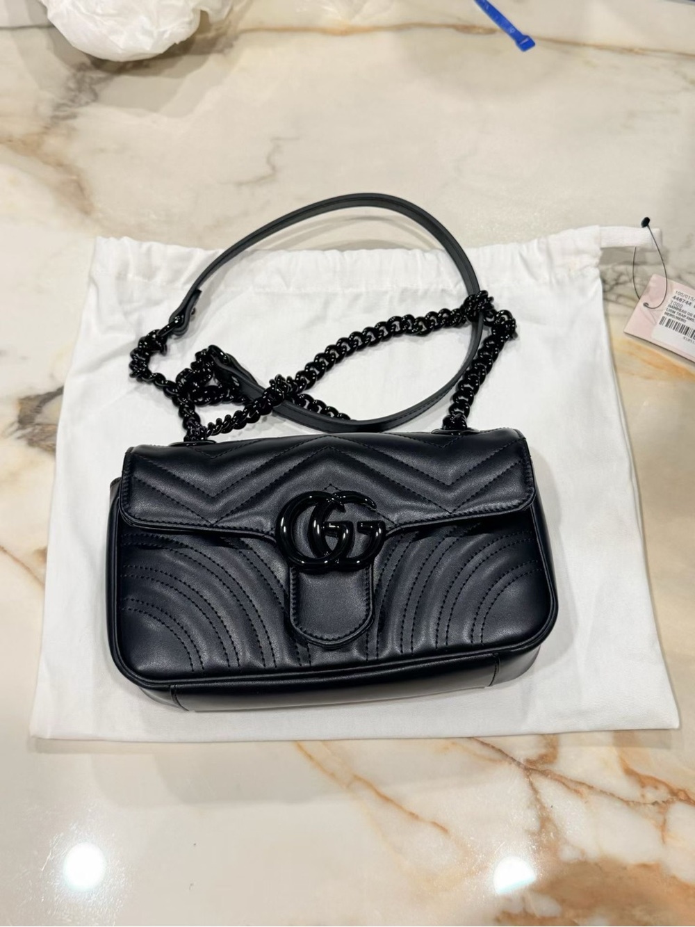 Gucci Black Matelassé GG Chain Shoulder Bag